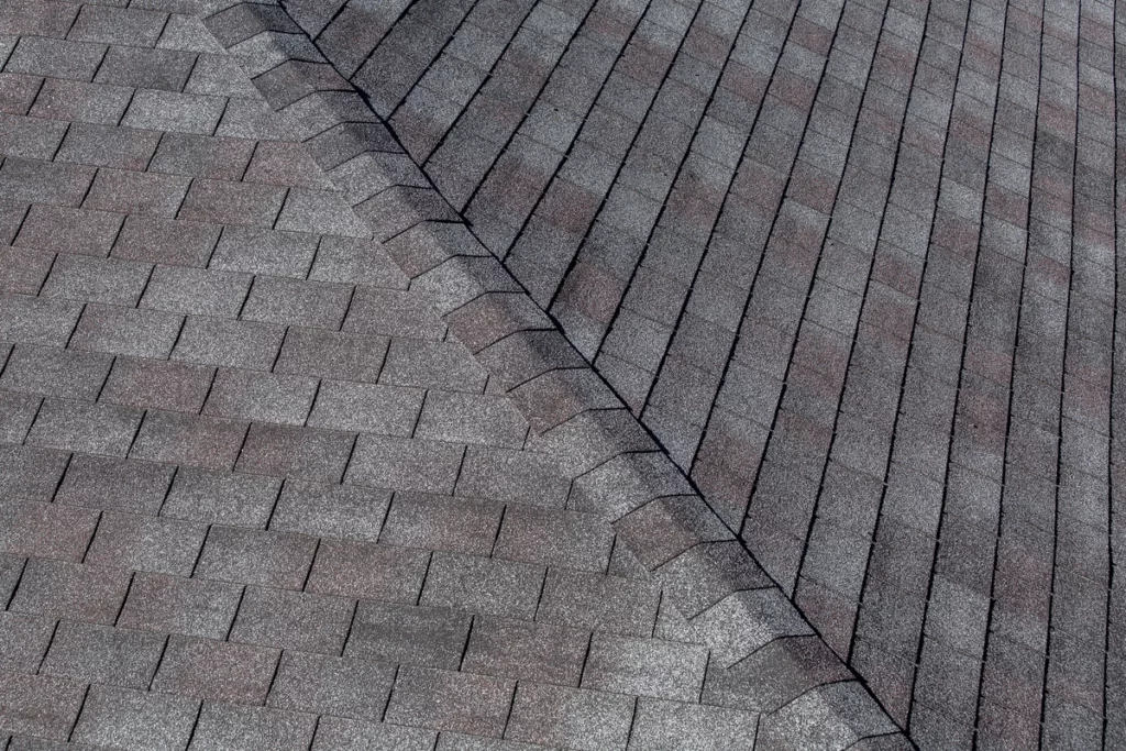 close up to asphalt roof shingles 