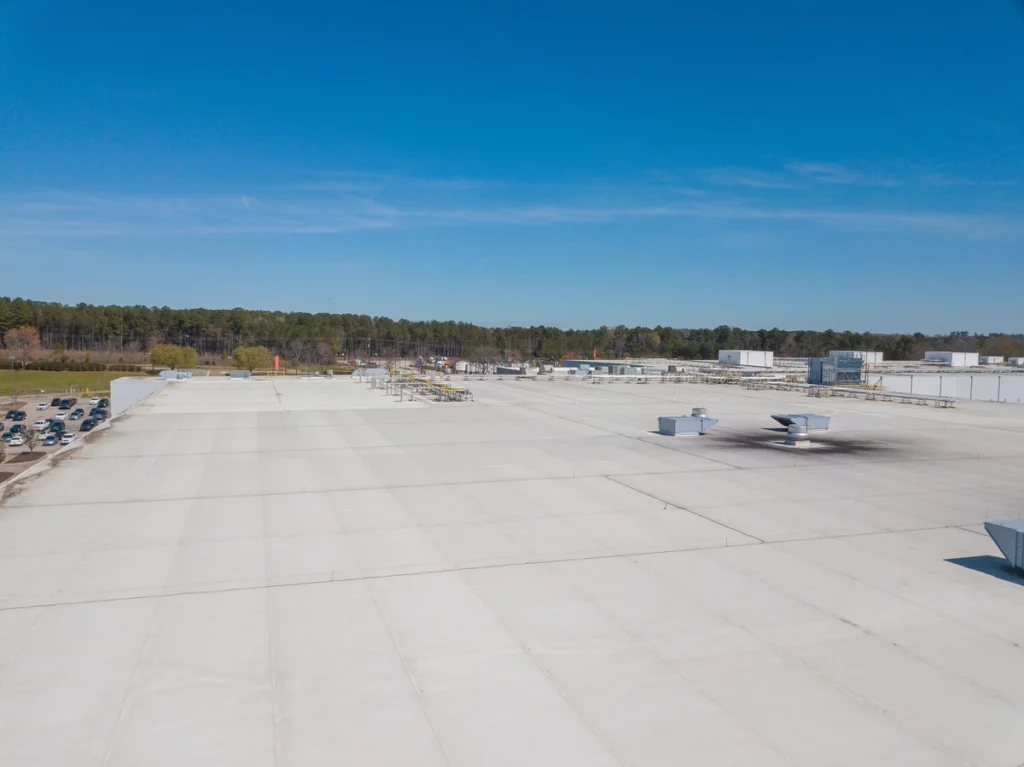 a long stretch of tpo roofing