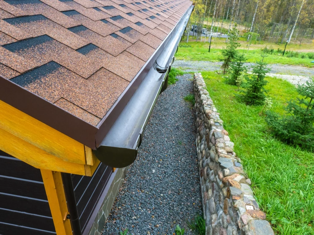 Overhead view of a seamless gutter system