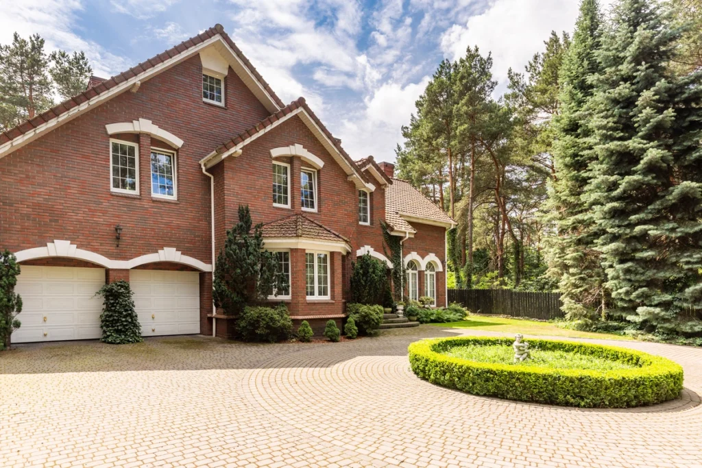Fancy brick house with a steep roof