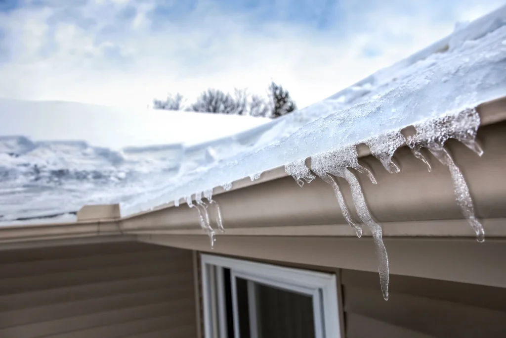 ice dam forming over gutters