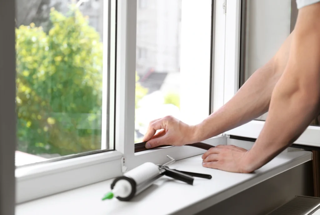 prepping a window for caulk