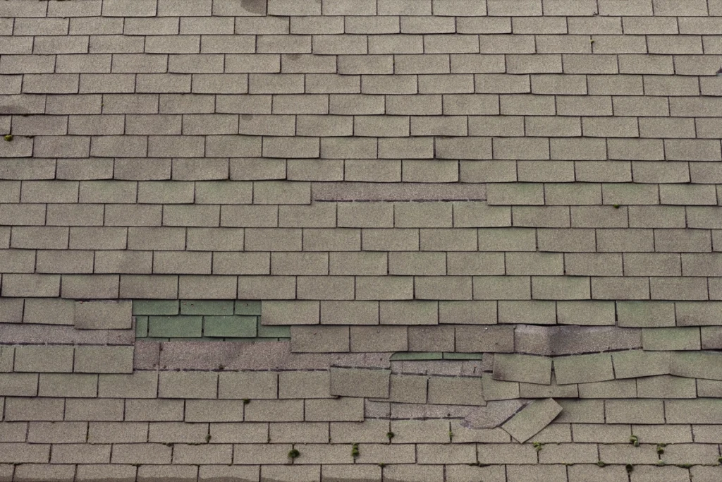old roof with shingles curling and falling off