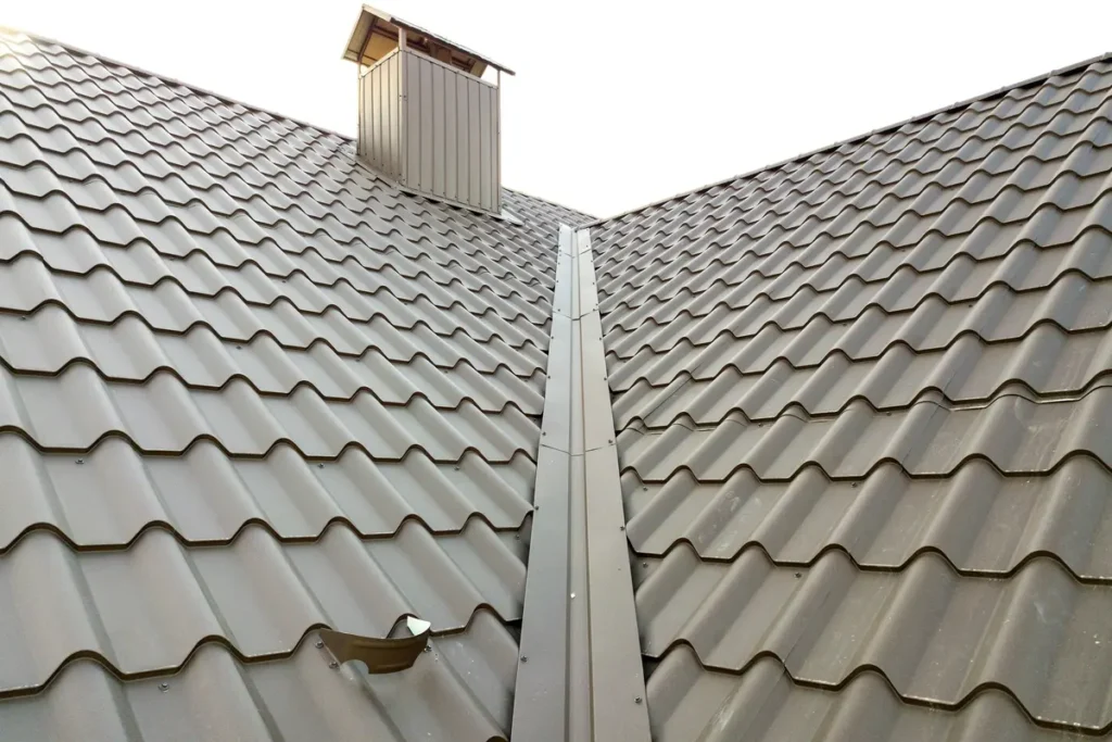 metal shingles and chimney