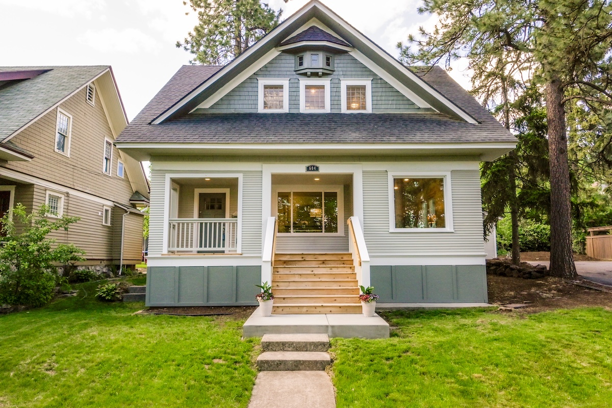 blue green siding installed on house