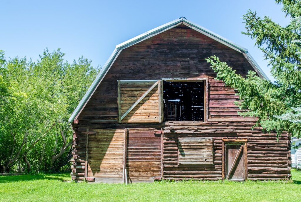 Vintage wood barn with gambrel roof