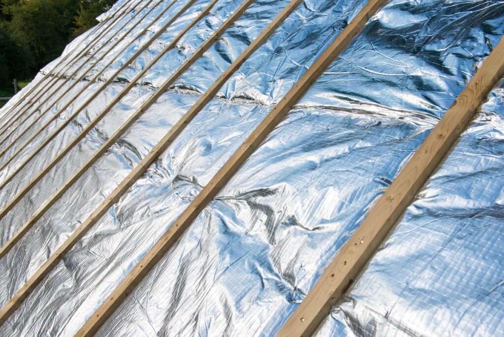 Newly laid roof insulation.