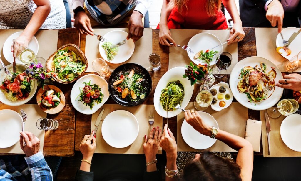 aerial view of food on table