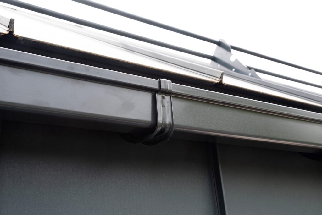 Detail of a metal square gutter system