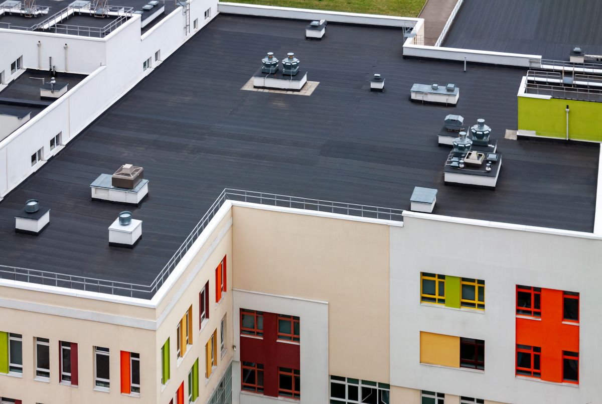 black flat commercial roof