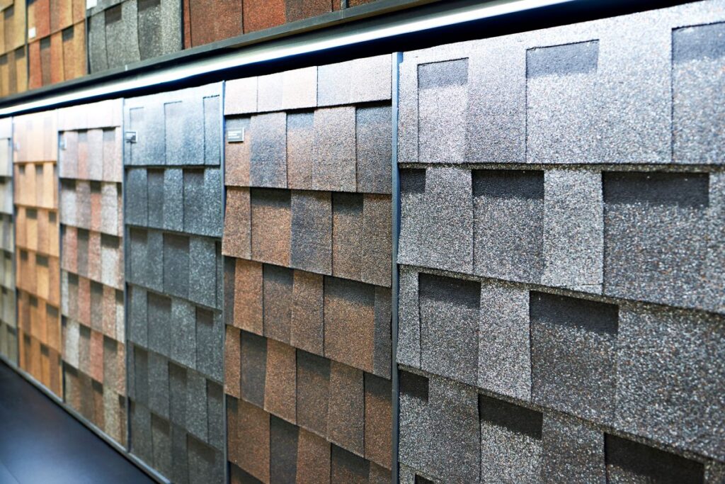gaf warranty asphalt shingles displayed inside store