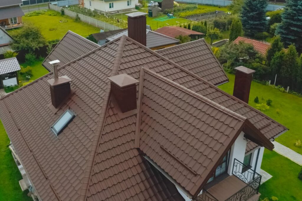 metal roof flashing big house brown metallic roof