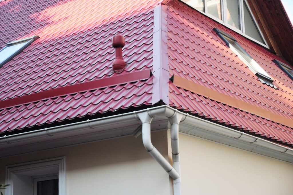 metal roof flashing red metallic tiles